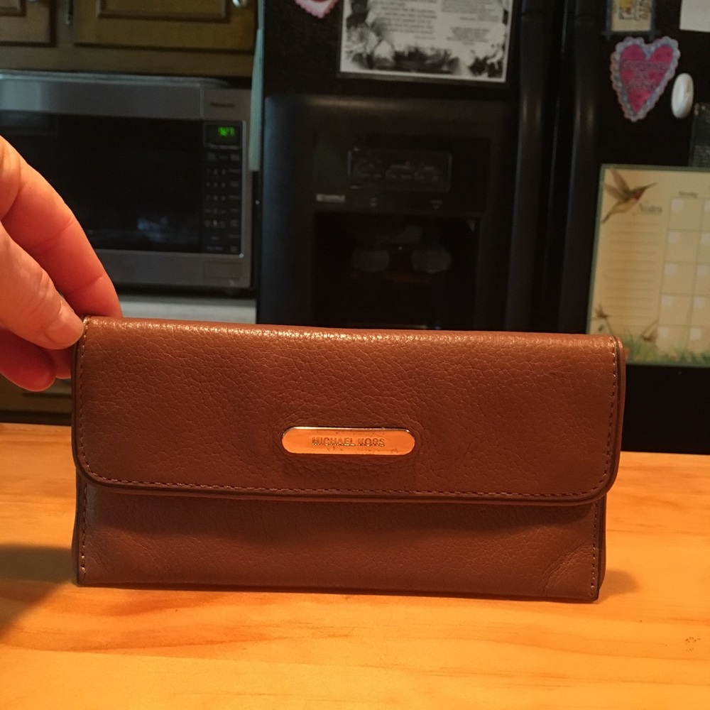MIchael Kors Slim Brown Pebbled Leather Clutch